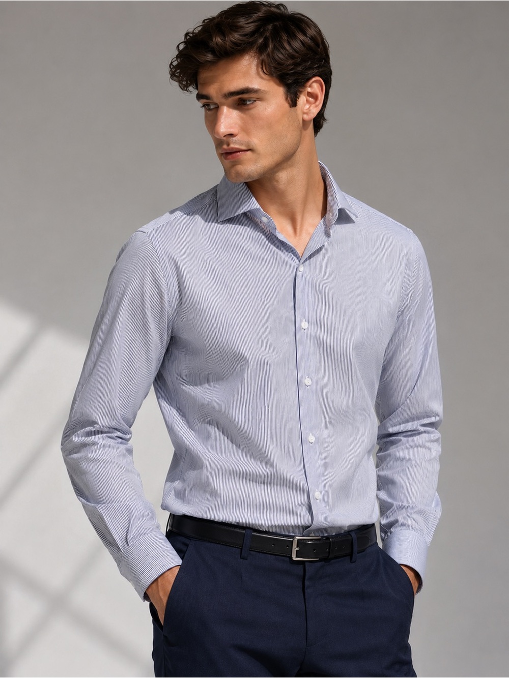 Mizzen Main Navy Striped Leeward Shirt- Medium Trim Fit